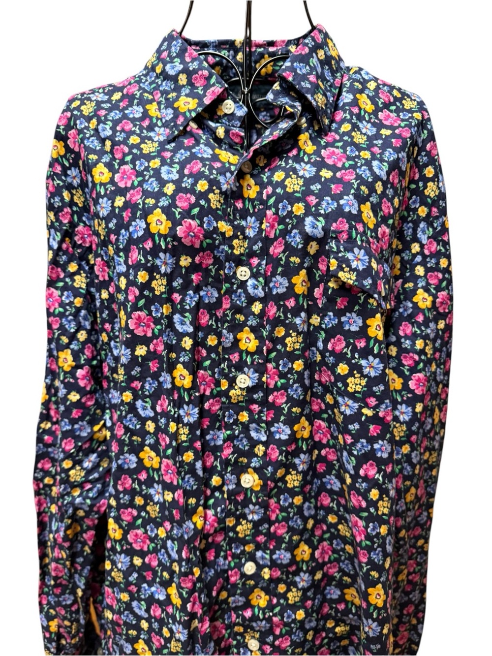 Ralph Lauren Navy Cotton Floral Button-Down Shirt with Pink & Yellow Accents XXL - Picture 4 of 9